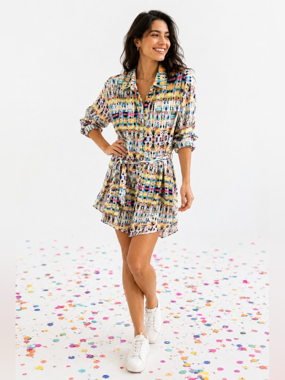Stellah Colorful Patterned Shirt Dress Long Sleeve